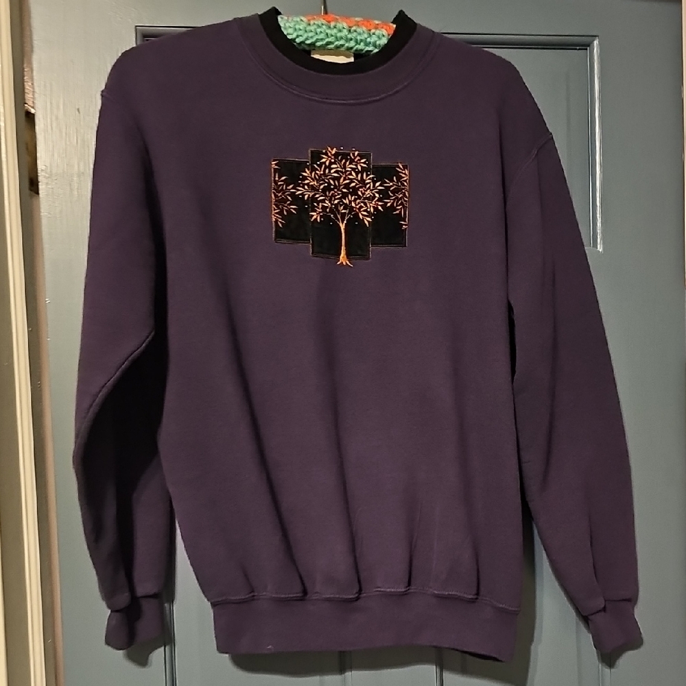 VINTAGE Top Stitch Morning Star Women Purple Sweatshirt  Tree Fall Medium